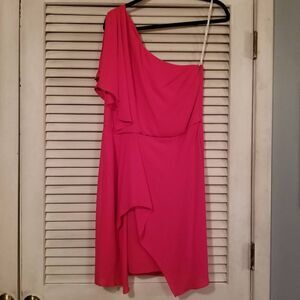 NWT Halston Fuscia One Shoulder Draped Dress 6